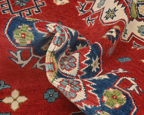 5x7 Red Kuba Afghan Hand Knotted Wool Area Rug